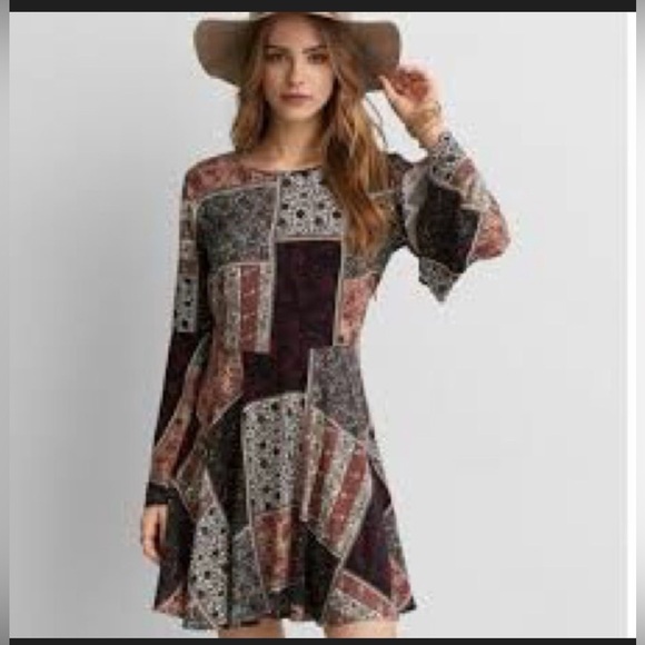 American Eagle Outfitters Dresses & Skirts - American Eagle Outfitters Multicolor Patchwork Dress with Bell Sleeve
